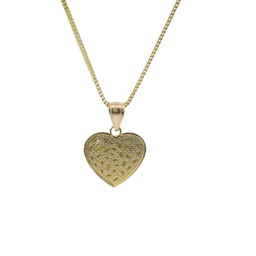 14KT Gold Charm Medium Heart Nugget with Beaded Border and Plain Bell
