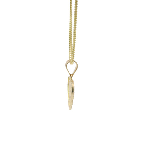 14KT Gold Charm Medium Heart Nugget with Beaded Border and Plain Bell