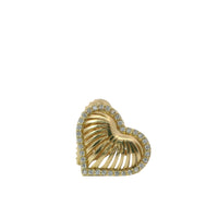 14KT Gold Earrings Medium 3D Stripe Cutout Heart with Flat Back White CZ Stones Border with Push Back Post and Butterfly Backs