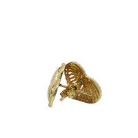 14KT Gold Earrings Medium 3D Stripe Cutout Heart with Flat Back White CZ Stones Border with Push Back Post and Butterfly Backs