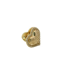 14KT Gold Earrings Medium 3D Stripe Cutout Heart with Flat Back White CZ Stones Border with Push Back Post and Butterfly Backs
