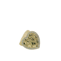 14KT Gold Earrings Medium Nugget Heart Center with White CZ Stones Border, Push Back Post, and Butterfly Backs