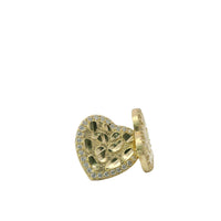 14KT Gold Earrings Medium Nugget Heart Center with White CZ Stones Border, Push Back Post, and Butterfly Backs