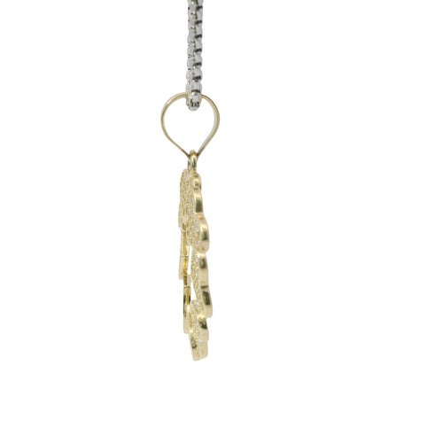 14KT Gold Charm Medium Open Center White CZ Stones Heart Wreath with Plain Bell
