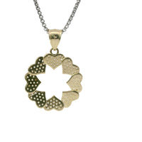 14KT Gold Charm Medium Open Center White CZ Stones Heart Wreath with Plain Bell