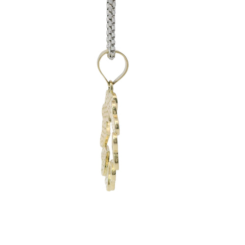 14KT Gold Charm Medium Open Center White CZ Stones Heart Wreath with Plain Bell