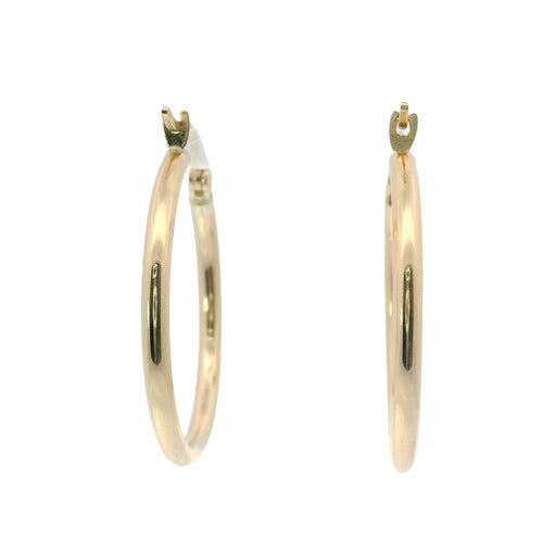 14KT Gold Earrings Hoops Plain 2.75 Inch Hollow Tube 2mm