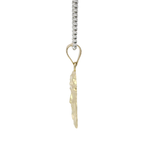 14KT Gold Charm Medium Diamond Cut Right Facing Jesus Head with Thorn Crown and Plain Bell