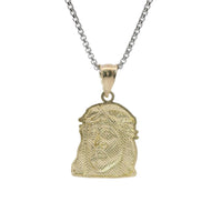 14KT Gold Charm Medium Diamond Cut Right Facing Jesus Head with Thorn Crown and Plain Bell