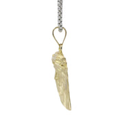 14KT Gold Charm Medium Diamond Cut Slant Bottom Jesus Head Front Portrait with Plain Bell