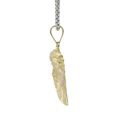 14KT Gold Charm Medium Diamond Cut Slant Bottom Jesus Head Front Portrait with Plain Bell