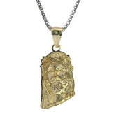 14KT Gold Charm Medium Diamond Cut Slant Bottom Jesus Head Front Portrait with Plain Bell