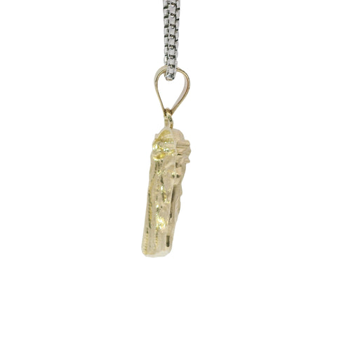 14KT Gold Charm Medium Diamond Cut Slant Bottom Jesus Head Front Portrait with Plain Bell
