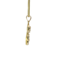14KT Gold Charm Medium Diamond Cut Jesus Half Body Portrait with Sunray Background and Coin Center with Plain Bell