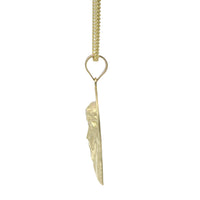 14KT Gold Charm Medium Diamond Cut Slant Bottom Open Liberty Halo Jesus Head Front Portrait with Plain Bell