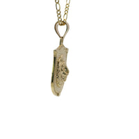 14KT Gold Charm Medium Diamond Cut Lion Head Shield with Plain Bell