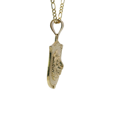 14KT Gold Charm Medium Diamond Cut Lion Head Shield with Plain Bell