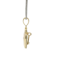 14KT Gold Charm Medium Flat Back Lock and Key Puff Heart with White CZ Edge and Bell