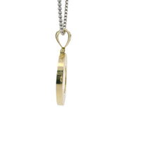 14KT Gold Charm Medium Round Medusa Coin with Black Enamel Rope Border and Greek Bell