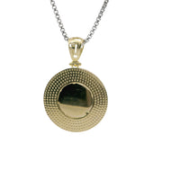 14KT Gold Charm Medium Round Medusa Coin with Black Enamel Rope Border and Greek Bell