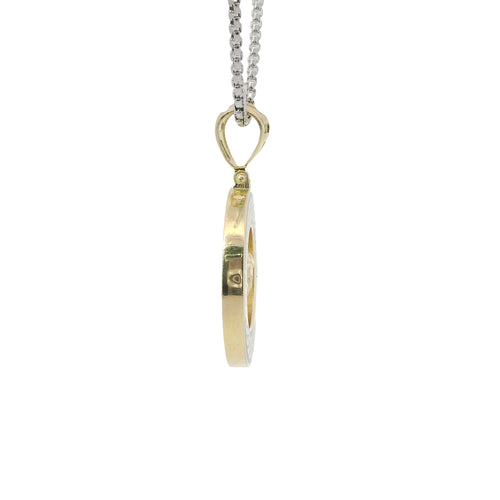 14KT Gold Charm Medium Round Medusa Coin with Black Enamel Rope Border and Greek Bell