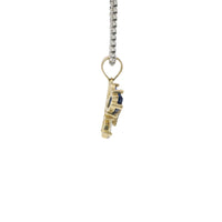 14KT Gold Charm Small Two Tone Quinceanera Butterfly with Navy Blue CZ Stones Top Wings and White CZ Stones Lower Wings and Plain Bell