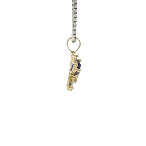 14KT Gold Charm Small Two Tone Quinceanera Butterfly with Navy Blue CZ Stones Top Wings and White CZ Stones Lower Wings and Plain Bell