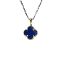 14KT Gold Charm Medium Navy Blue Clover with Plain Bell