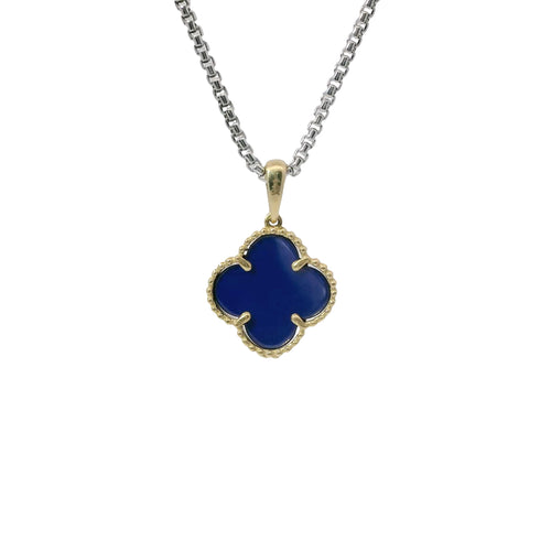 14KT Gold Charm Medium Navy Blue Clover with Plain Bell