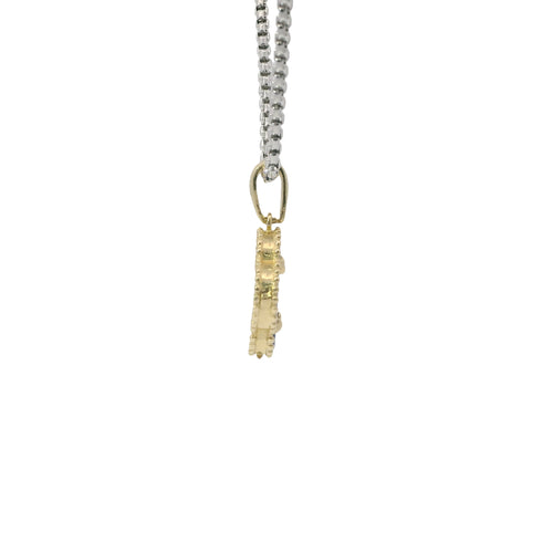 14KT Gold Charm Medium Navy Blue Clover with Plain Bell