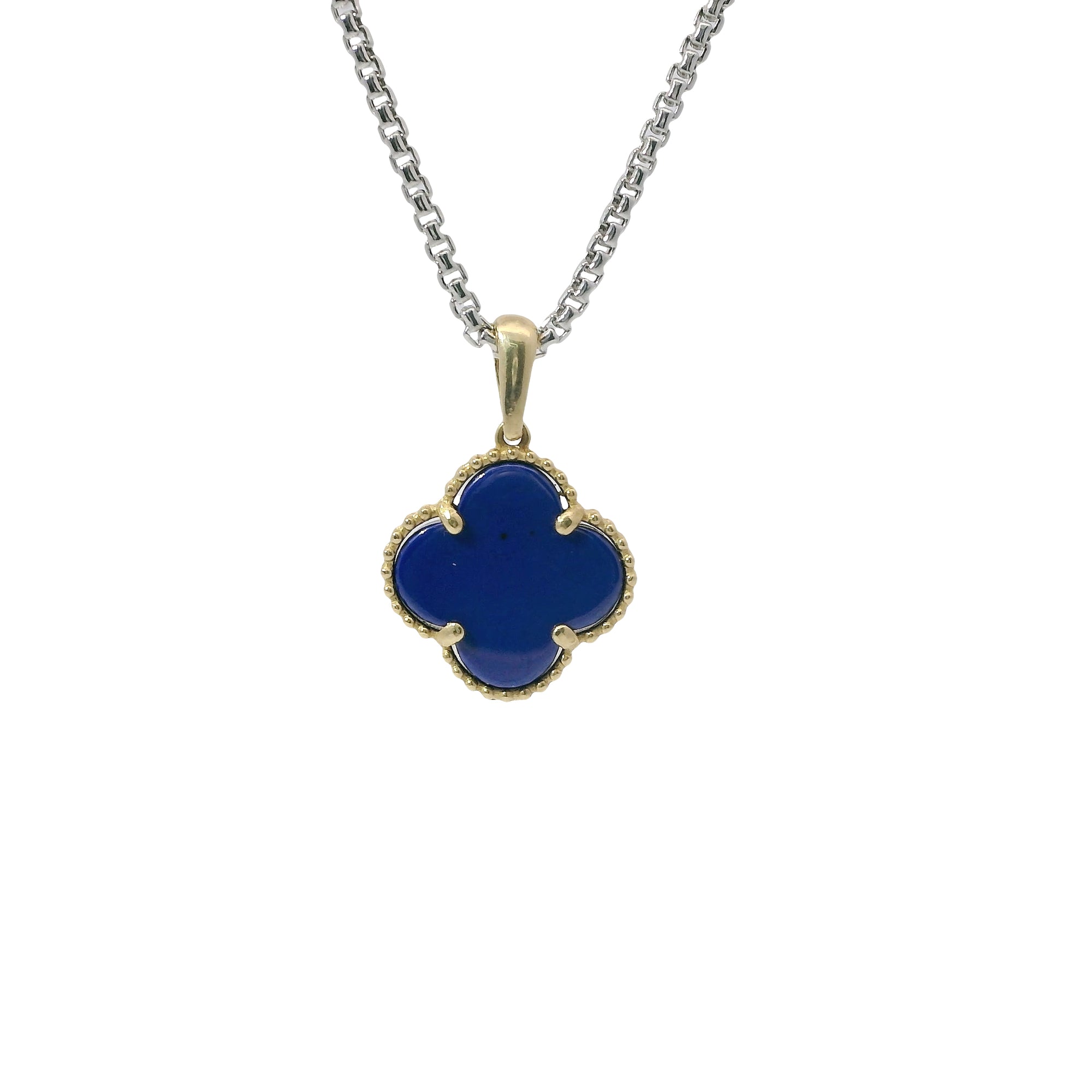 14KT Gold Charm Medium Navy Blue Clover with Plain Bell