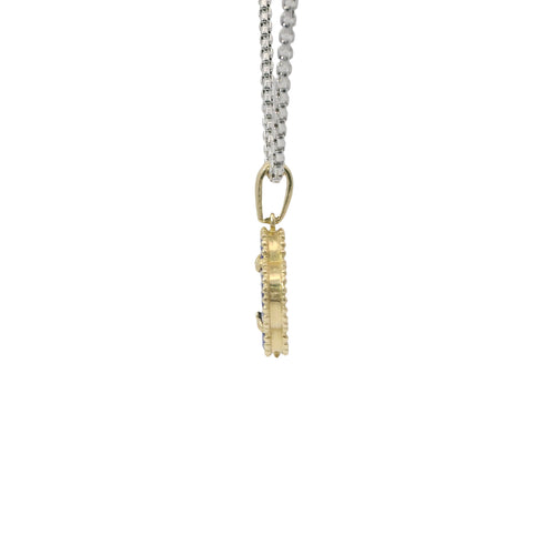 14KT Gold Charm Medium Navy Blue Clover with Plain Bell
