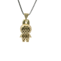 14KT Gold Charm Medium 3D Diamond Cut LaBuBu Body, White CZ Stones Necklace, Black Enamel Eyes and White CZ Stones Bell