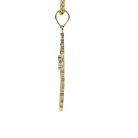 14KT Gold Charm Medium Nugget Cross with Diamond Cut Center and Plain Bell