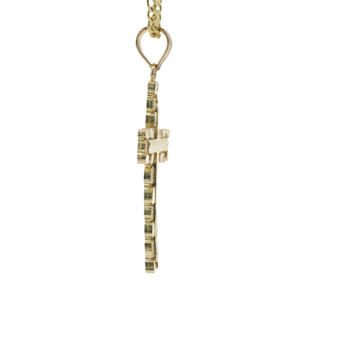 14KT Gold Charm Medium Nugget Cross with Diamond Cut Center and Plain Bell