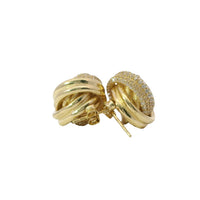 14KT Gold Earrings Medium Two Strand Round White CZ Stones Knot with Push Back Post and Butterfly Backs
