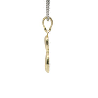14KT Gold Charm Medium Tilted Open Center Flat Back Puff Heart with White CZ Stones Bell