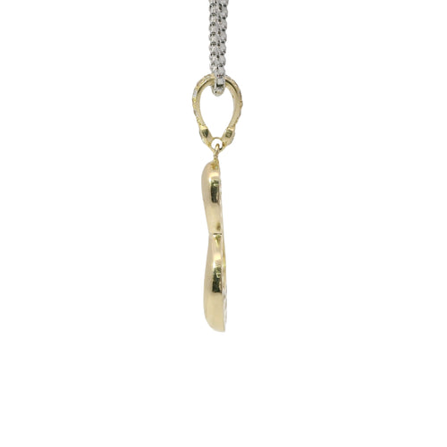 14KT Gold Charm Medium Tilted Open Center Flat Back Puff Heart with White CZ Stones Bell