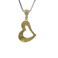 14KT Gold Charm Medium Tilted Open Center Flat Back Puff Heart with White CZ Stones Bell