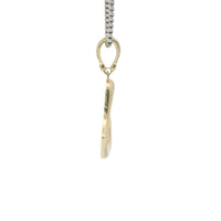 14KT Gold Charm Medium Tilted Open Center Flat Back Puff Heart with White CZ Stones Bell