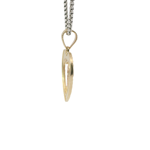 14KT Gold Charm Medium Two Tone Virgin Mary Open Diamond Cut Heart with Plain Bell