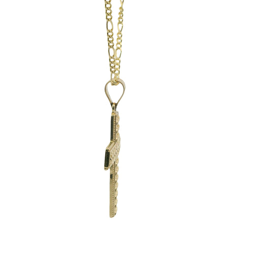 14KT Gold Charm Medium Open Diamond Cut Chain Link Cross with Plain Bell