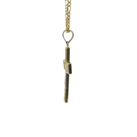 14KT Gold Charm Small Open Center Nugget Square Ends Crucifix Cross with Plain Bell