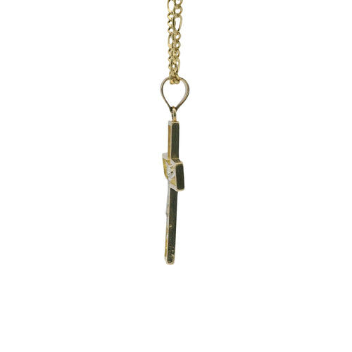 14KT Gold Charm Small Open Center Nugget Square Ends Crucifix Cross with Plain Bell