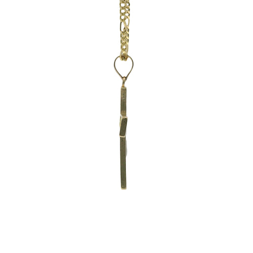 14KT Gold Charm Small Open Center Nugget Square Ends Crucifix Cross with Plain Bell