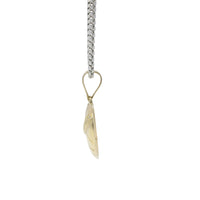 14KT Gold Charm Medium Plain Open Stripe Heart with White CZ Stones Sash and Plain Bell