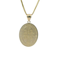 14KT Gold Charm Medium Oval St Benedict Coin with Plain Bell