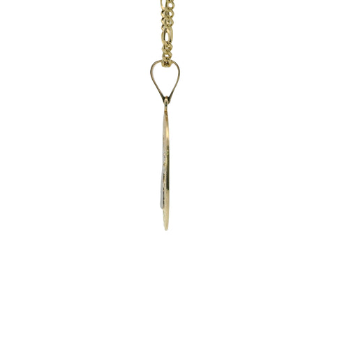 14KT Gold Charm Medium Two Tone Oval St Benedict Coin with Plain Bell
