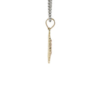 14KT Gold Charm Medium Two Tone St Jude Oval Lattice with Diamond Cut Open Heart Border and Plain Bell