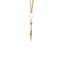 14KT Gold Charm Medium Tri Tone Round Sunray Crucifix Coin with White CZ Stone Top and Plain Bell